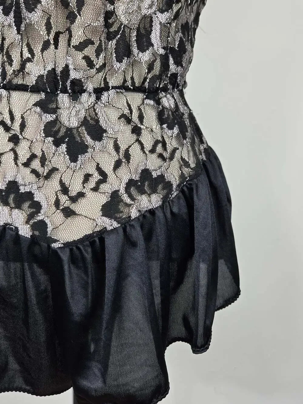 Vintage Undercover Wear Black Lace Teddy Romper Bodysuit Small Lingerie USA